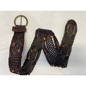Brown Braided Leather Belt Beaded Small Retro Boho Pirate Hippie Festival